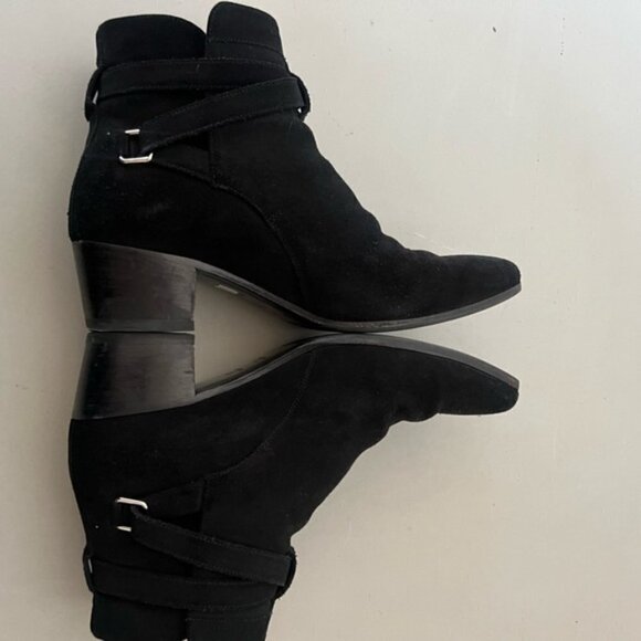 Saint Laurent Black Suede Buckle Strap Ankle Boot - Picture 1 of 14